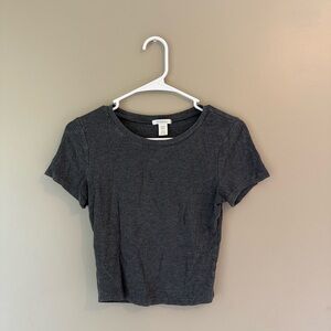 Bozzolo Charcoal Ribbed Short Sleeve Top